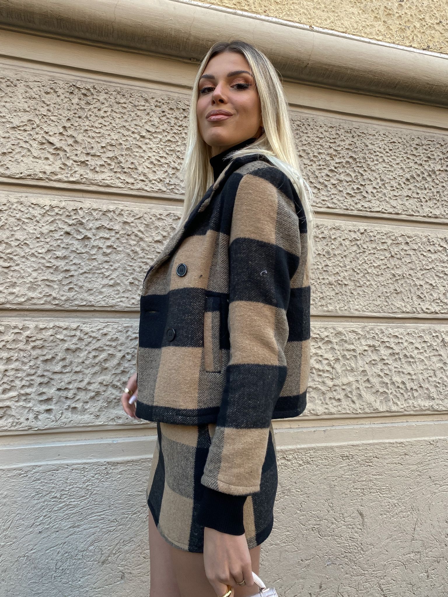 Giacca in tweed check marrone
