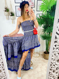 Abito con Gonna asimmetrica blu fiorellini bianchi