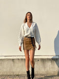 Maglione con onde e bottoni gioiello Bianco
