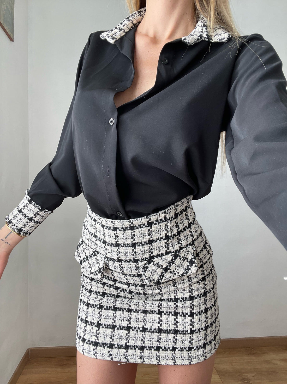 Gonna in tweed dettaglio nero