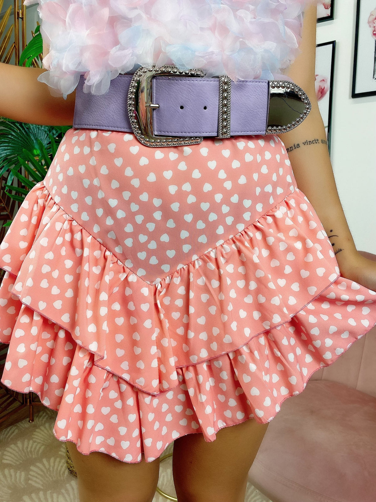 Gonna con balza e cuori asimmetrica