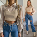 Maglia con camicia e strass cipria