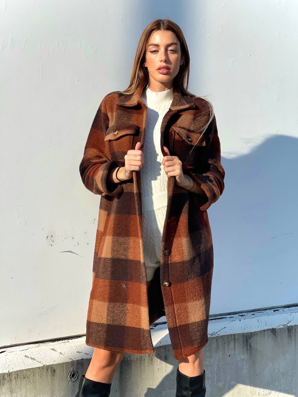 Maxi camicione a quadri Camel
