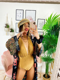 Kimono in seta etnico base nera