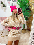Maxi maglione camel a cuori