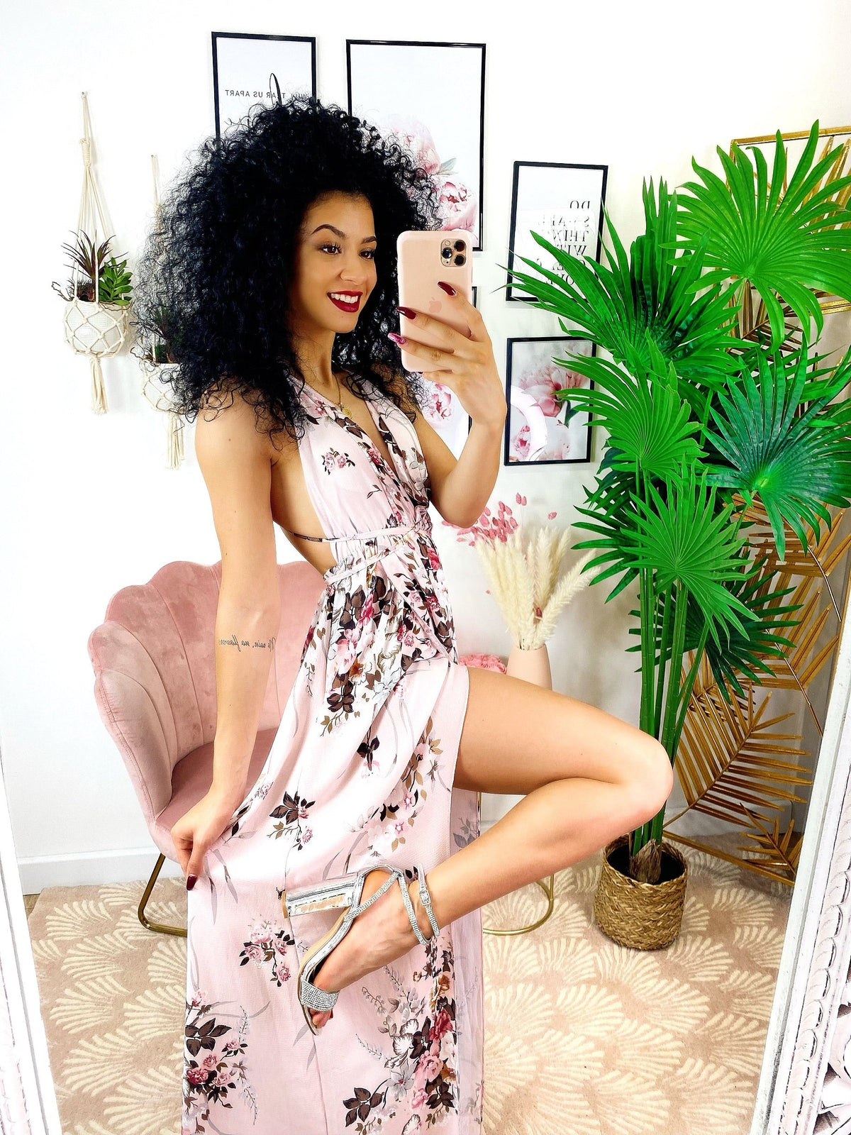 Dress Afrodite rosa con fiori
