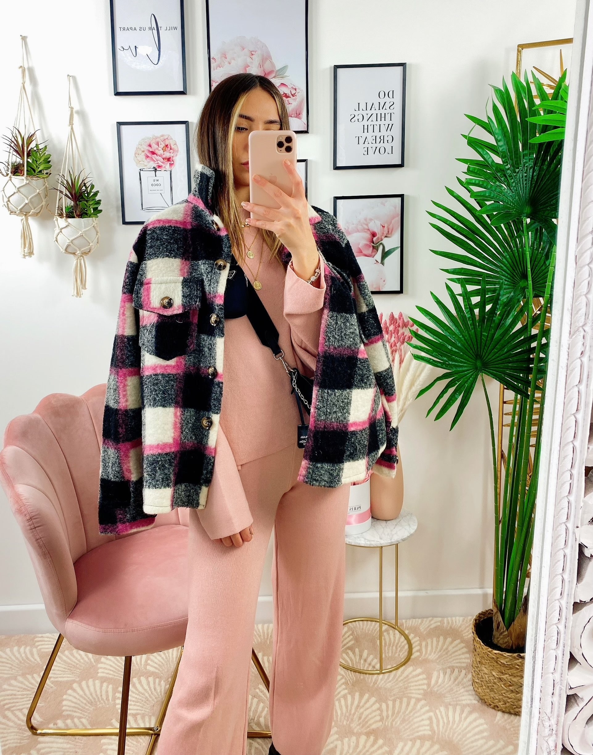 Giacca a quadri Black dettaglio fucsia
