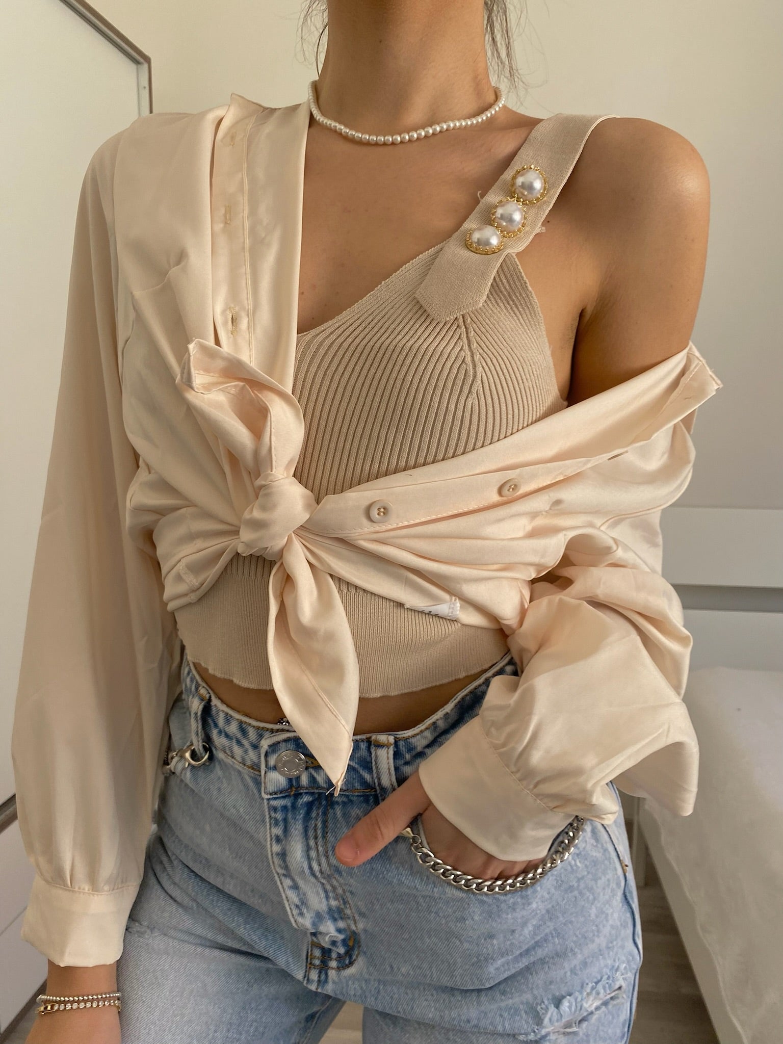Top più camicia beige