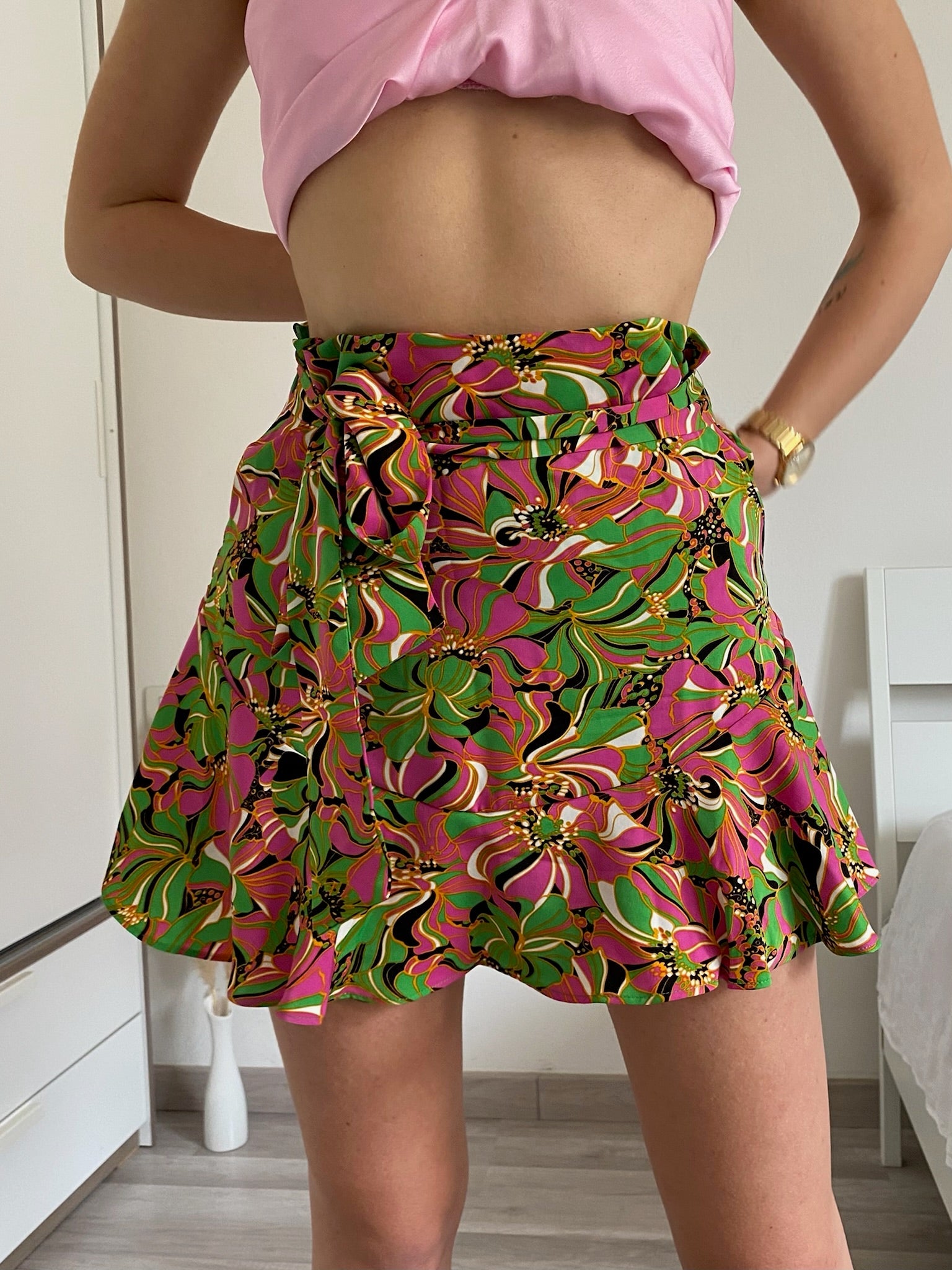 Gonna a fiori Fuxia verde