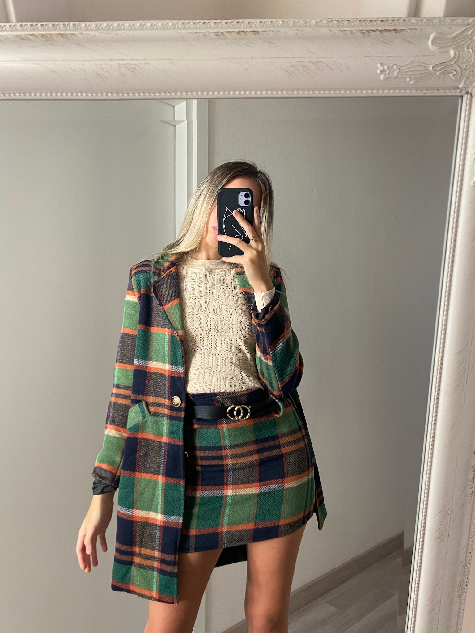 Cappotto check trama verde