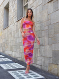 Completo top e gonna in tulle arancio Fuxia