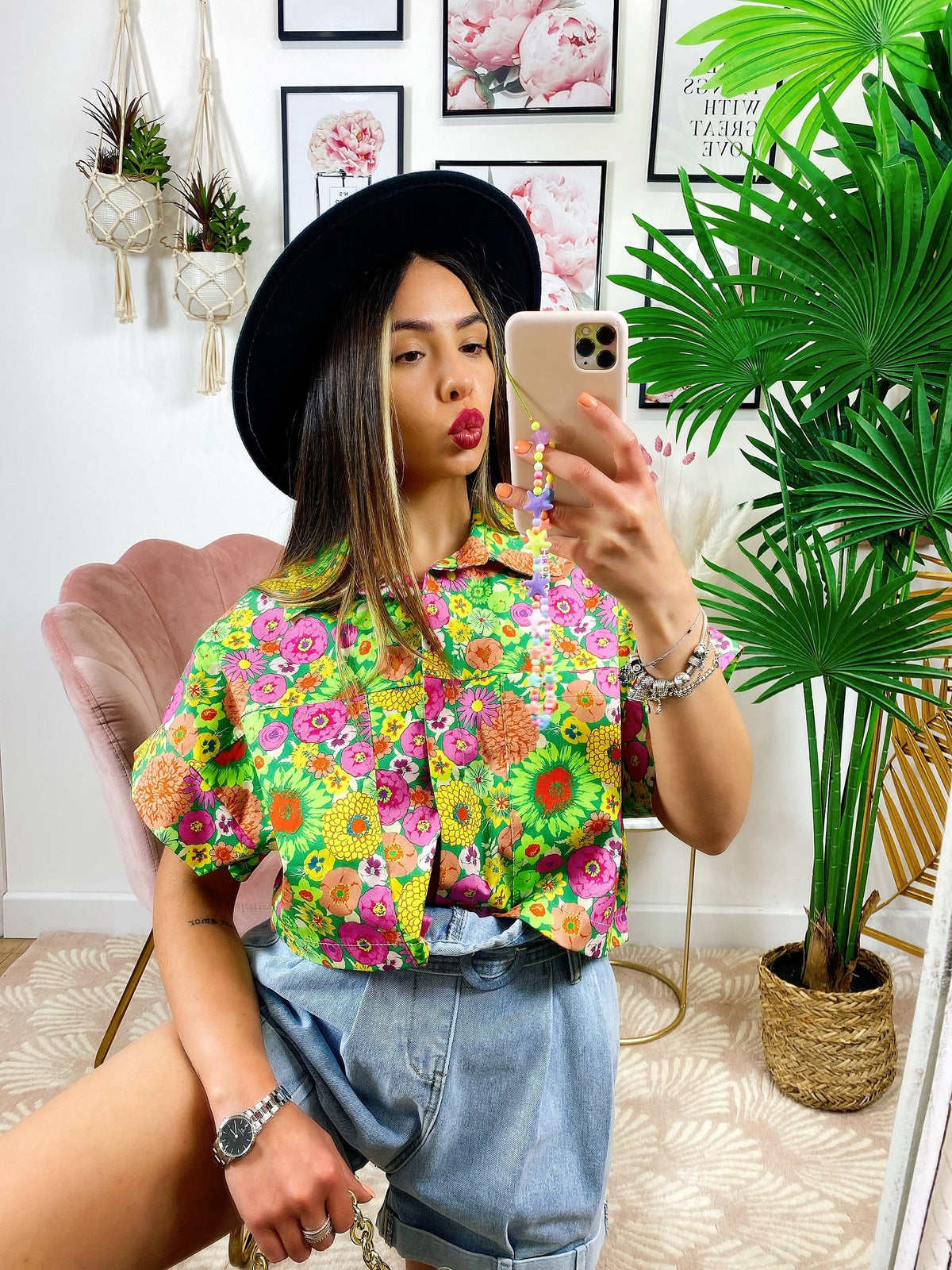 Camicia crop stampa a fiori