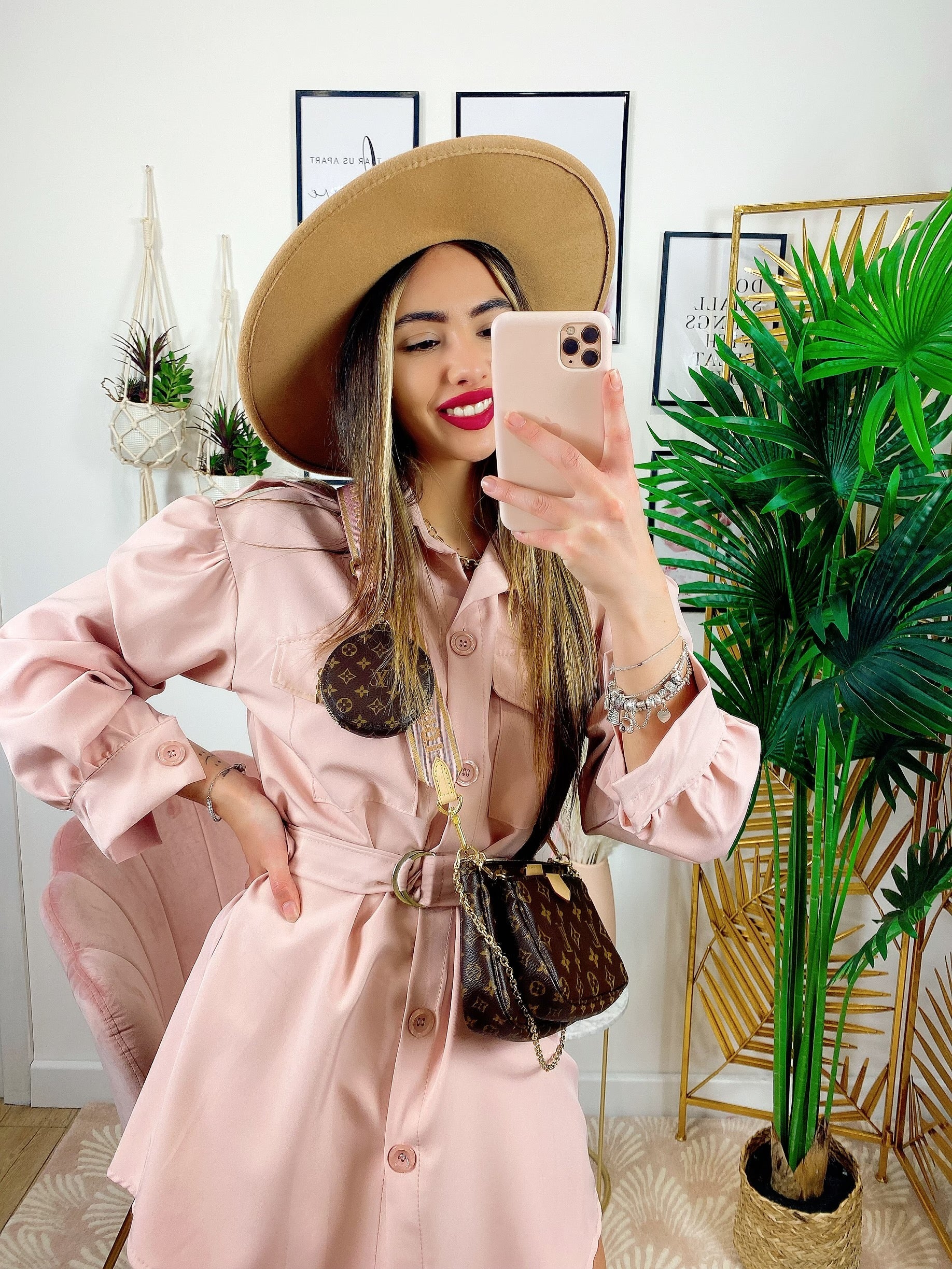 Abito a camicia con cintura Rosa