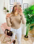Maglia a costine con catena piccola argento e strass