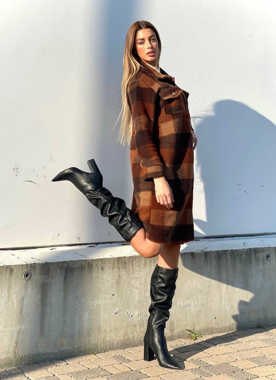 Maxi camicione a quadri Camel