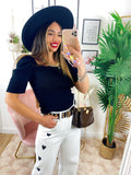 Top con spalline bombate Nero