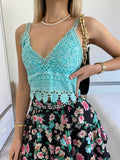 Top in pizzo Verdeacqua con pizzo
