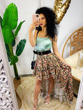 Maxi gonna con fiori corta davanti