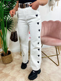 Jeans Bianco con cuori Neri