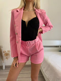 Completo giacca con bottoni e short rosa barbie