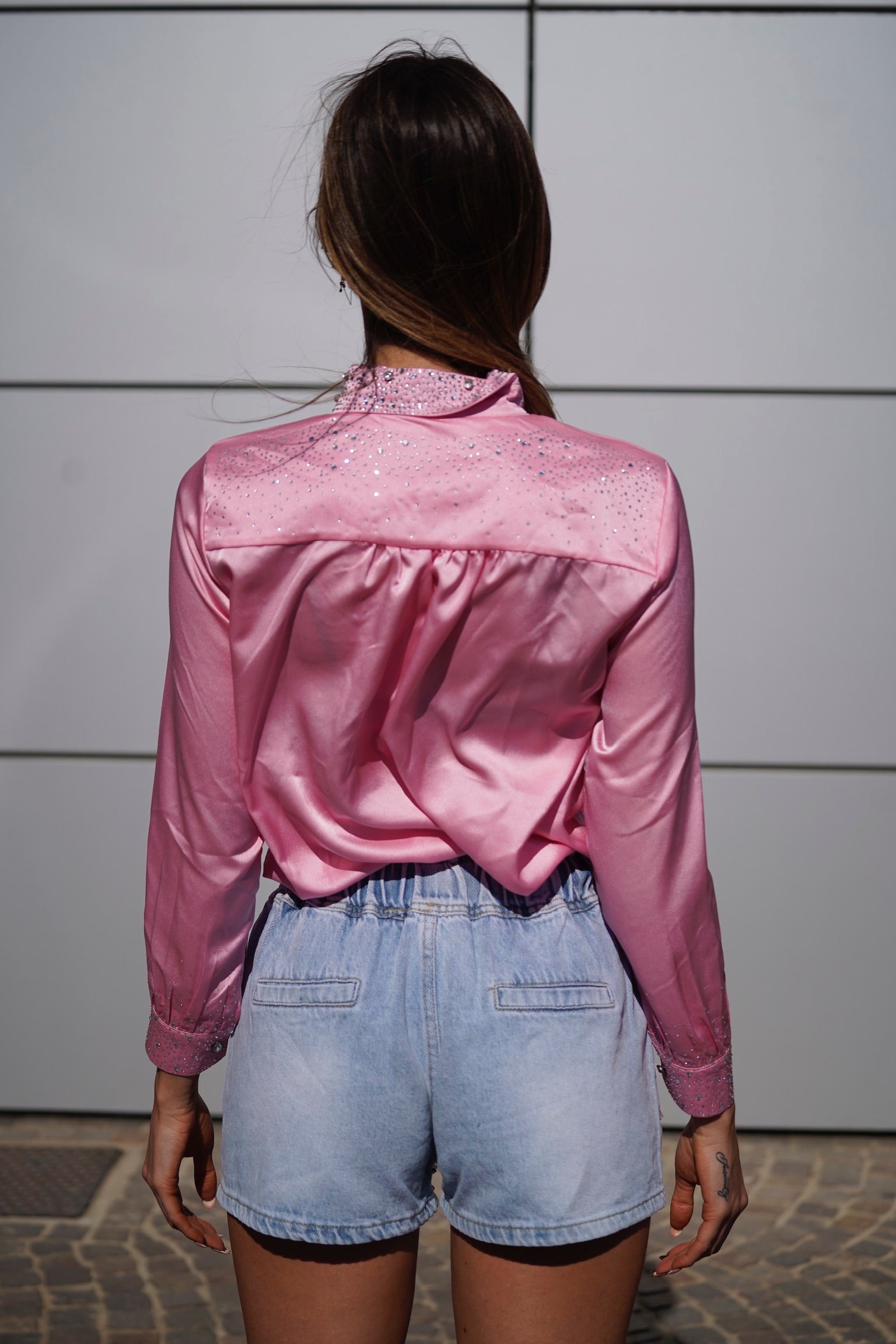 Camicia rosa con strass