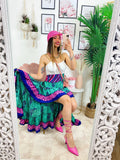 Gonna asimmetrica verde Fuxia blu