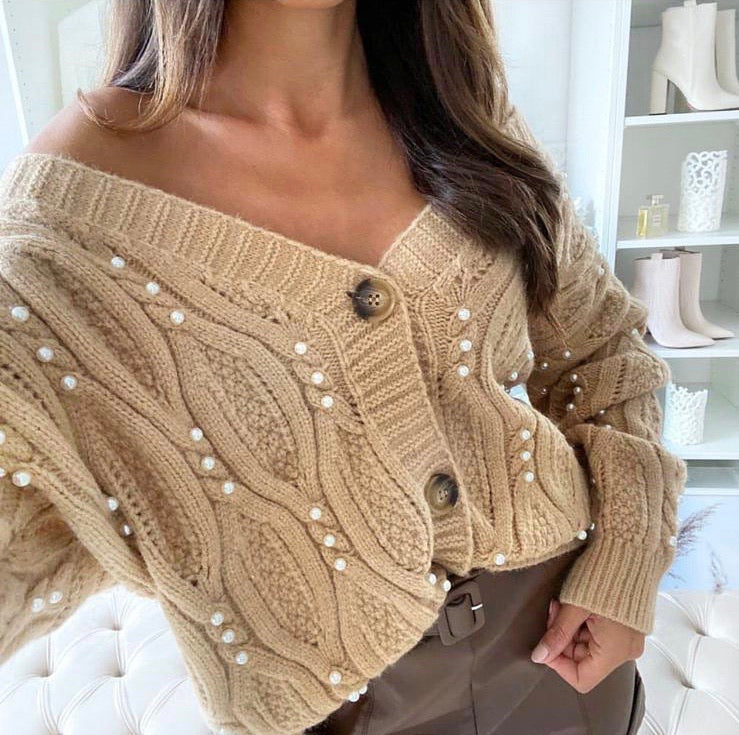 Cardigan con perle beige top Quality