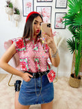 Camicia smanicata con borsetta base Rosa