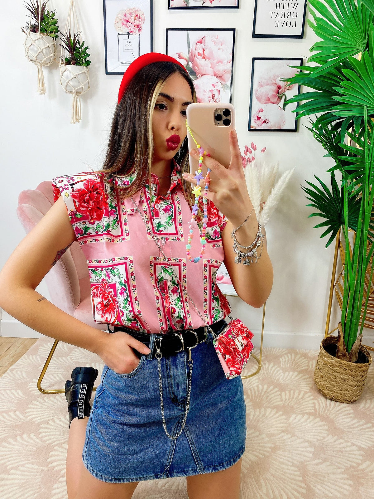 Camicia smanicata con borsetta base Rosa
