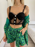 Bralette in pizzo con bottoni gioiello nera