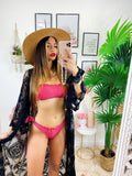 Bikini a fascia con arricciature fragola