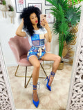 Completo etnico Short e t-shirt base Blu
