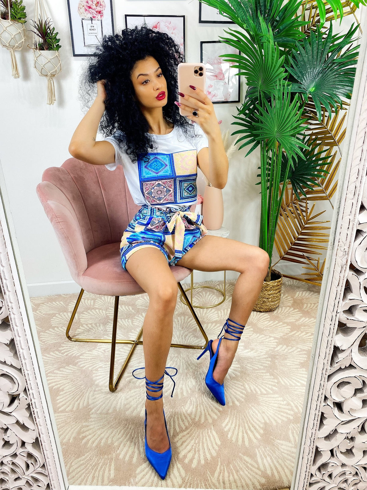 Completo etnico Short e t-shirt base Blu