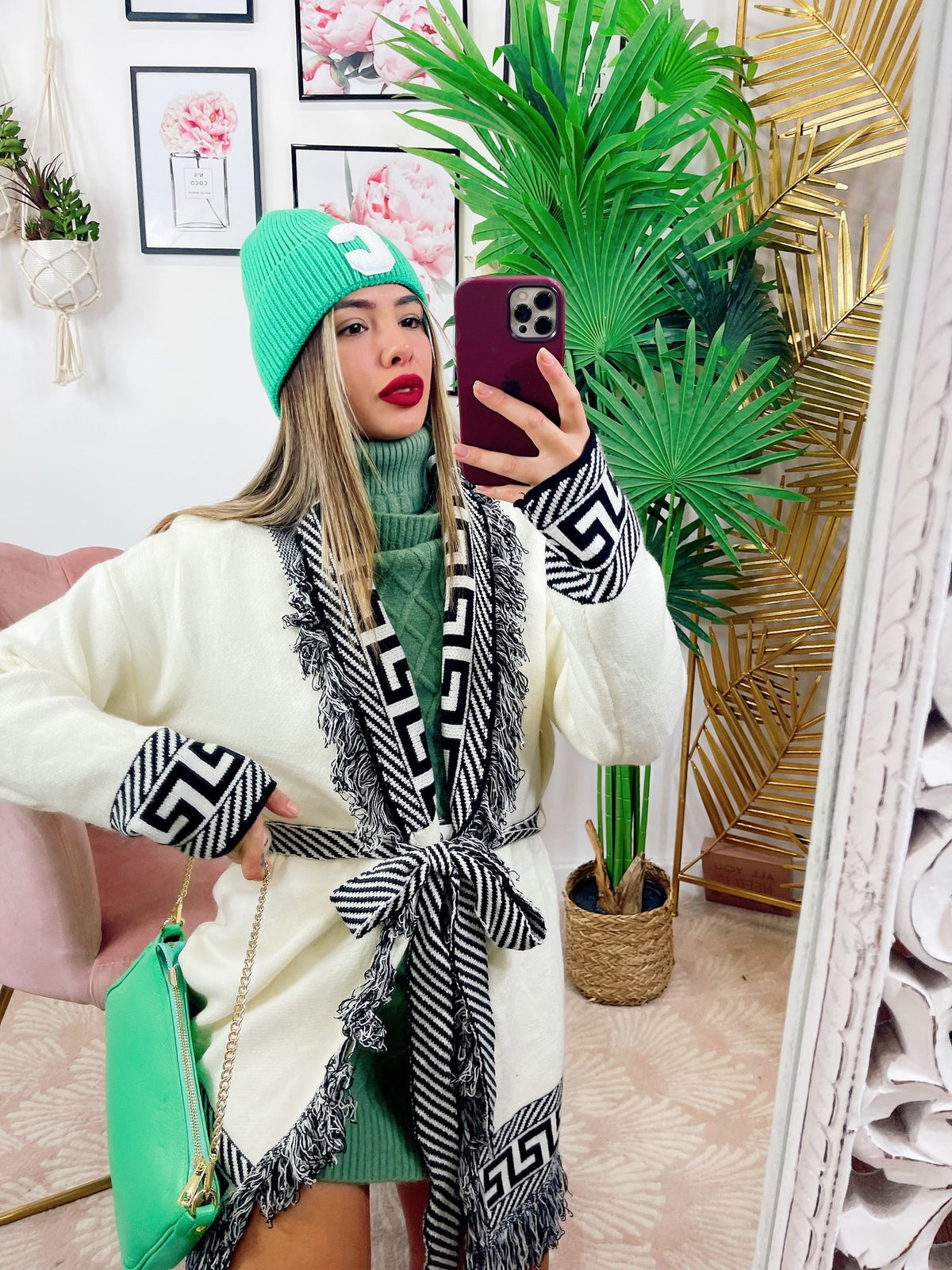 Cardigan con frange bianco nero
