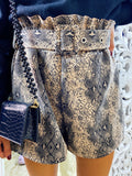 Short pitonato marrone e grigio con cintura