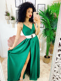 Abito con maxi spacco verde