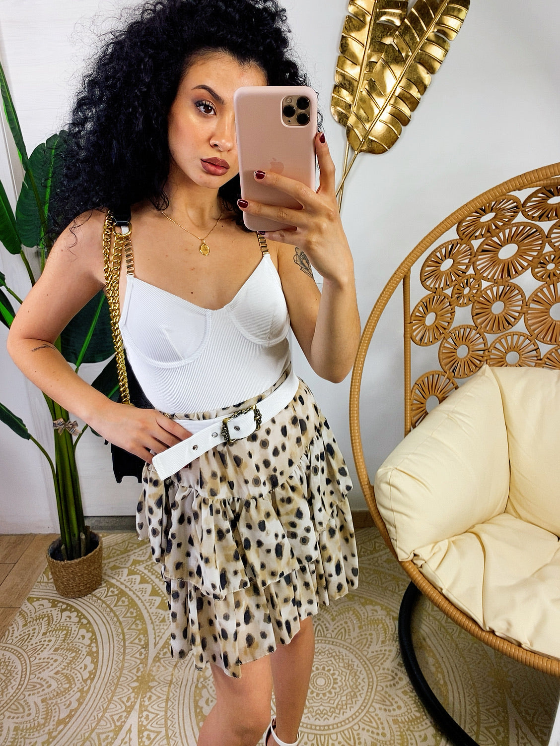 Gonna a balze leopardata chiara