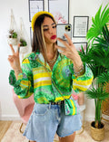 Camicia etnica dettaglio verde con borsetta