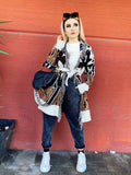 Cardigan Camel/Black con frange e cinta