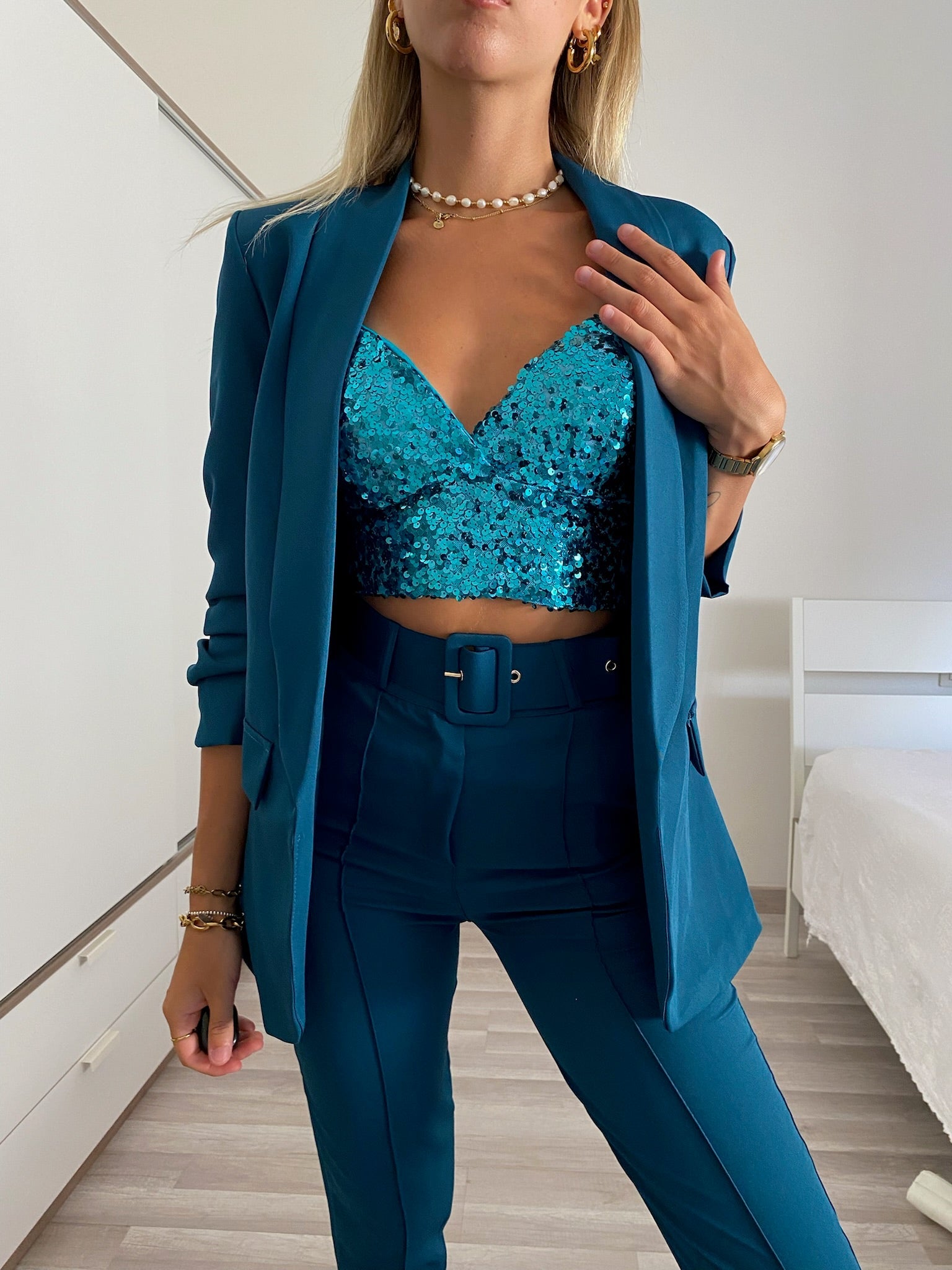 Completo giacca e pantalone Petrolio