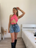 Top a fascia rosa barbie