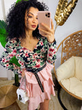 Top a fiorellini rosa e verdi