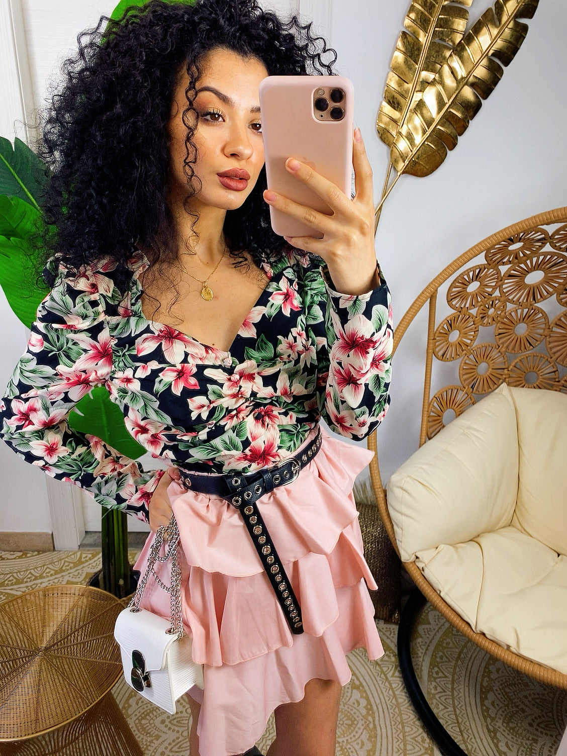 Top a fiorellini rosa e verdi