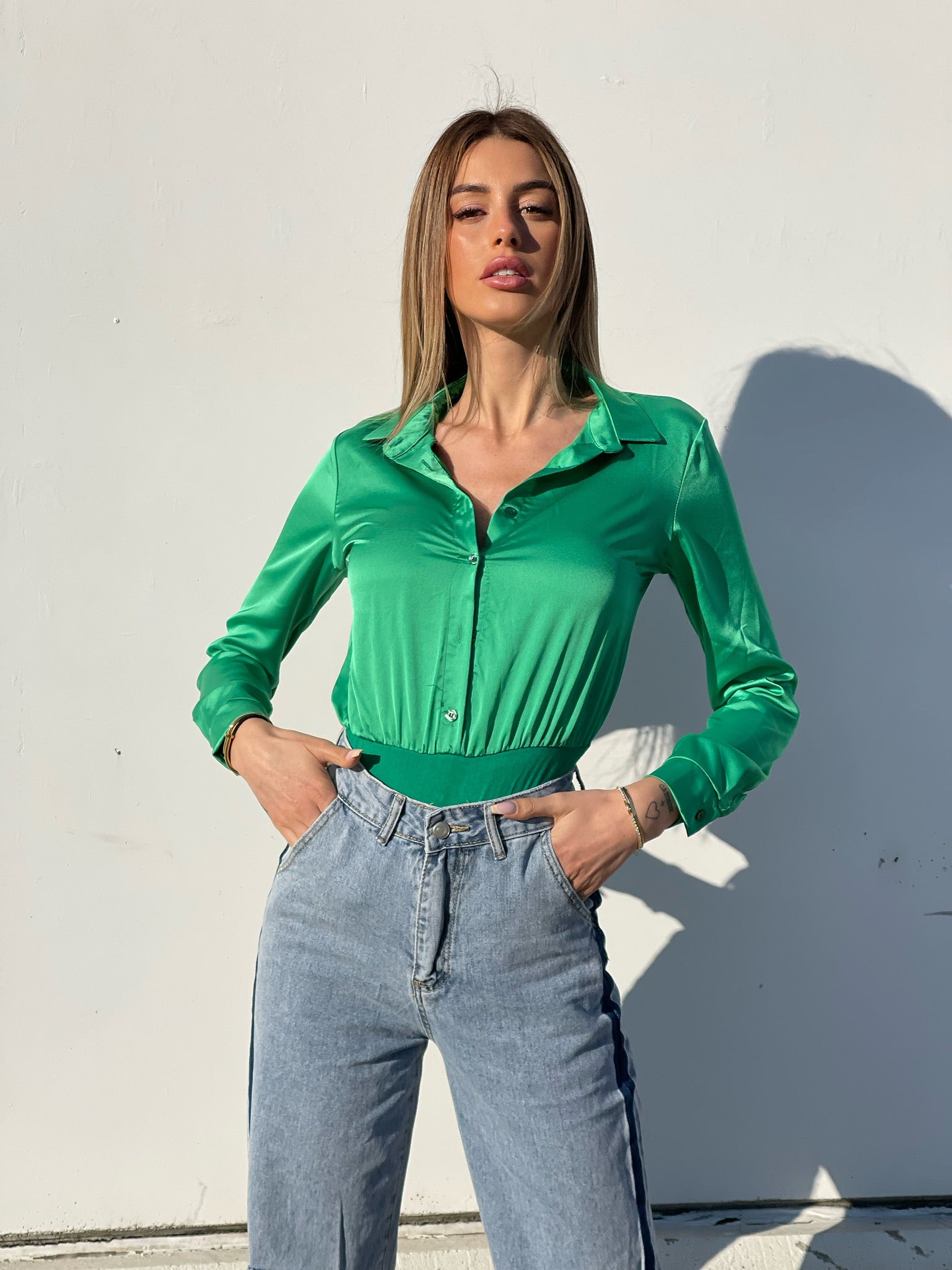 Body camicia verde smeraldo