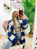 Cardigan morbido a righe blu