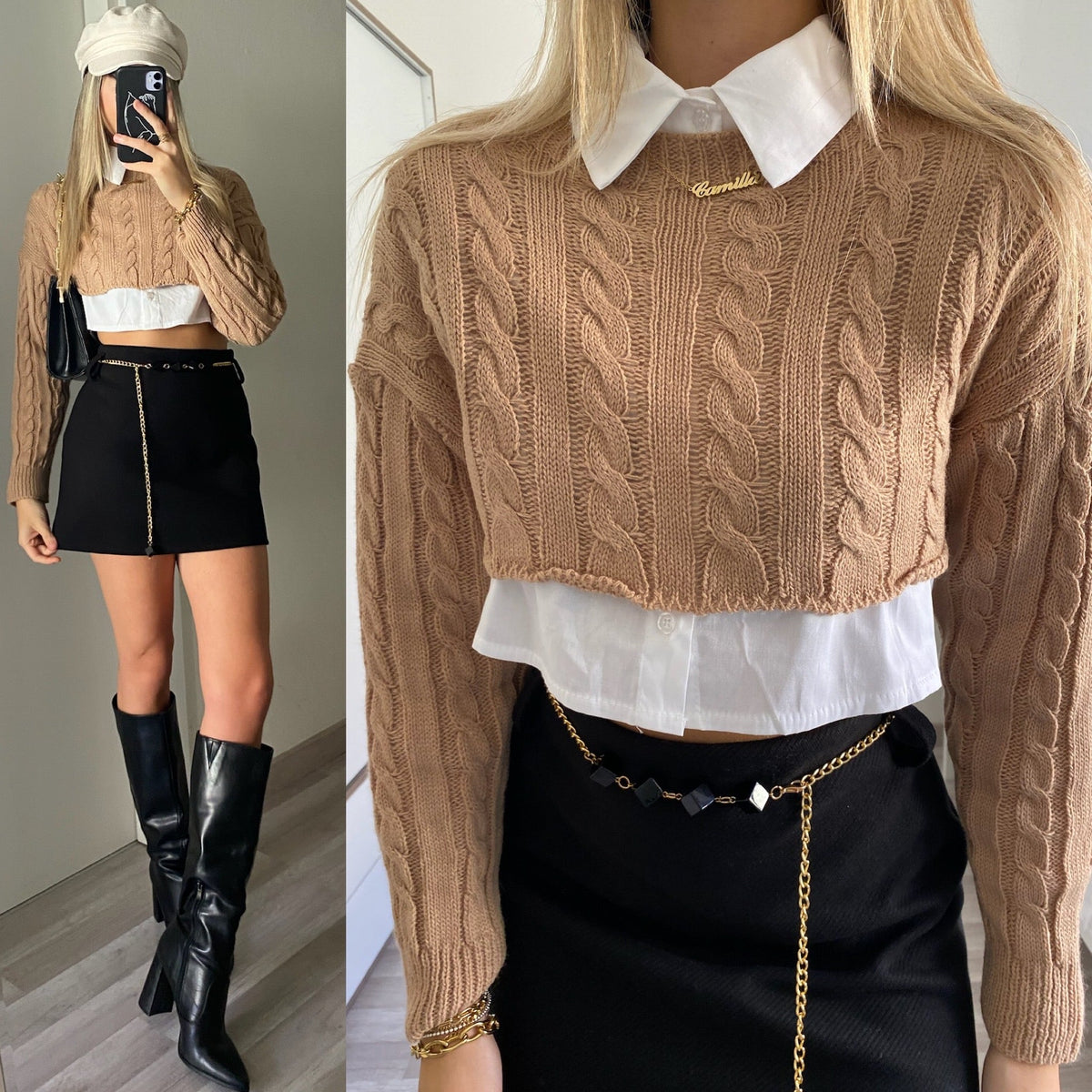 Pull crop a trecce Camel