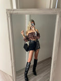 Top animalier scollo a barchetta
