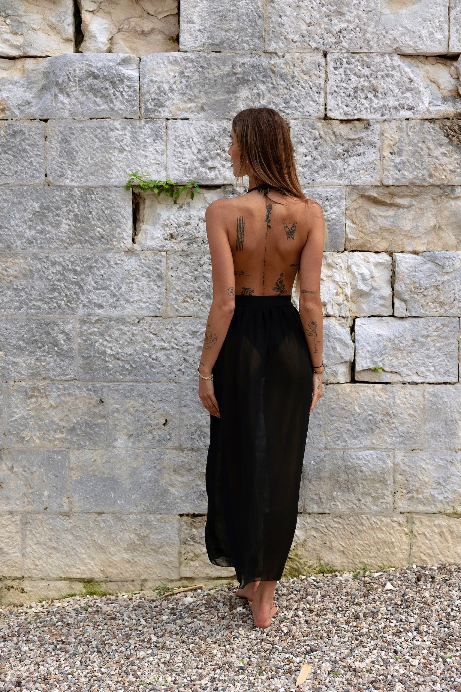 Body con gonna e cintura nero