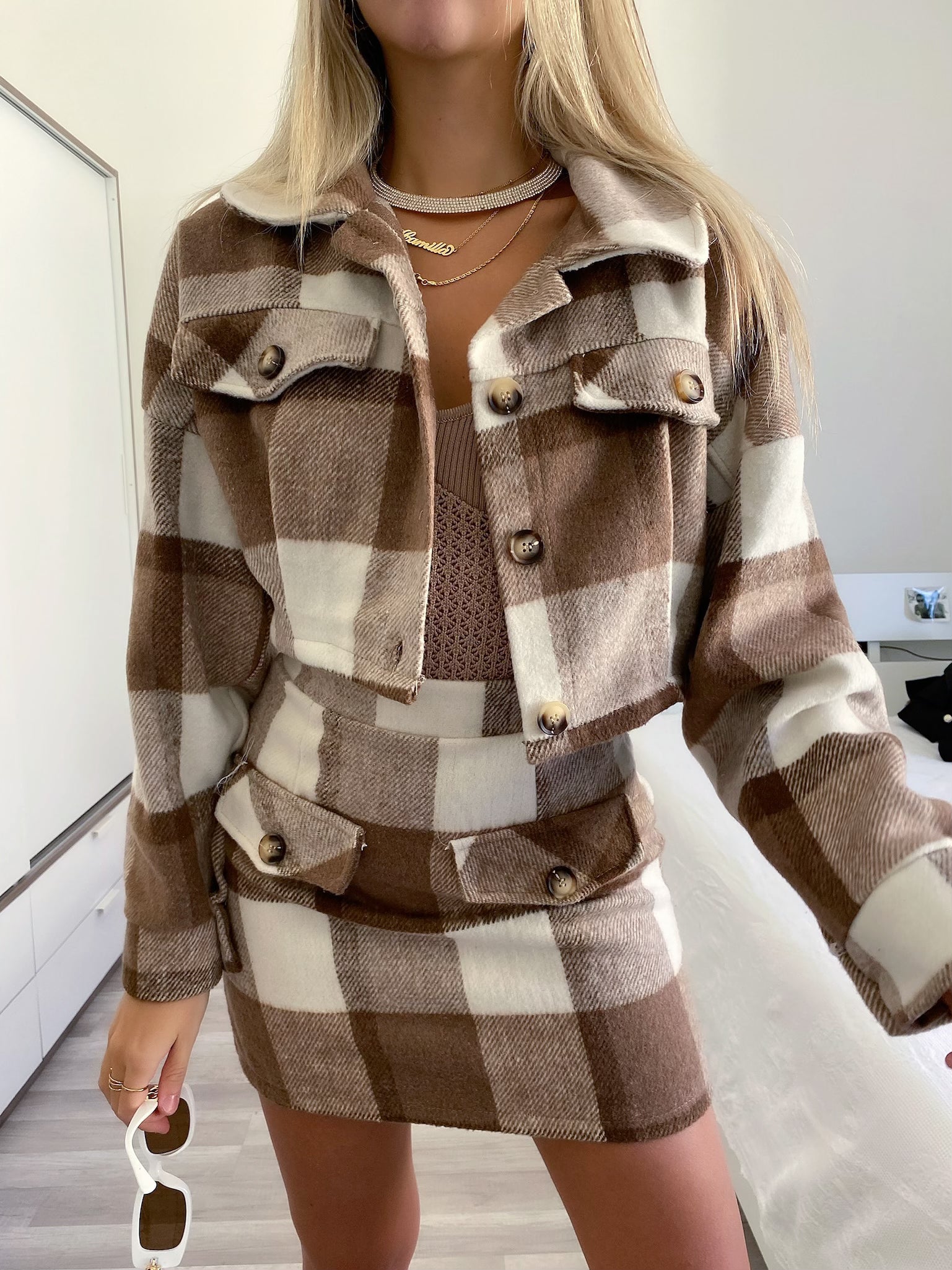 Completo giacca e gonna tweed nude