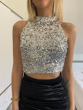 Top silver con paillettes